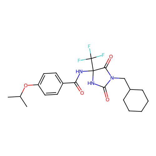 N-(1-(cyclohexylmethyl)-2,5-dioxo-4-(trifluoromethyl)imidazolidin-4-yl)-4-isopropoxybenzamide structure