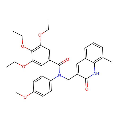 3,4,5-triethoxy-N-(4-methoxyphenyl)-N-[(8-methyl-2-oxo-1H-quinolin-3-yl)methyl]benzamide structure