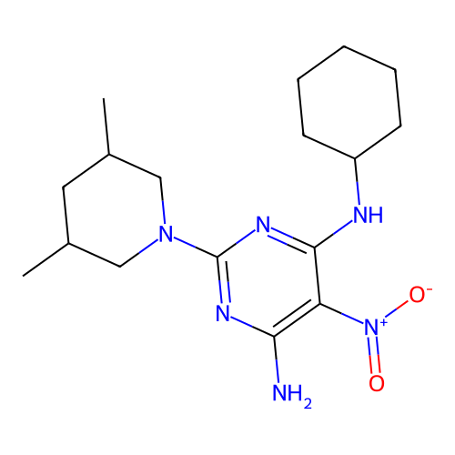 [6-Amino-2-(3,5-dimethylpiperidyl)-5-nitropyrimidin-4-yl]cyclohexylamine structure