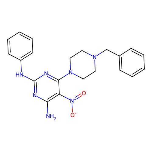 6-(4-benzylpiperazin-1-yl)-5-nitro-N~2~-phenylpyrimidine-2,4-diamine structure