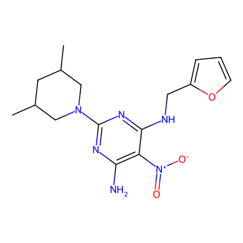 [6-Amino-2-(3,5-dimethylpiperidyl)-5-nitropyrimidin-4-yl](2-furylmethyl)amine structure