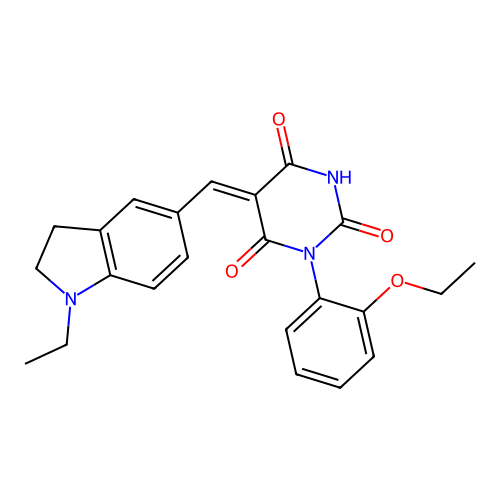 (5Z)-1-(2-ethoxyphenyl)-5-[(1-ethyl-2,3-dihydroindol-5-yl)methylidene]-1,3-diazinane-2,4,6-trione structure