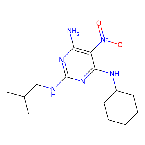 4-N-cyclohexyl-2-N-(2-methylpropyl)-5-nitropyrimidine-2,4,6-triamine structure