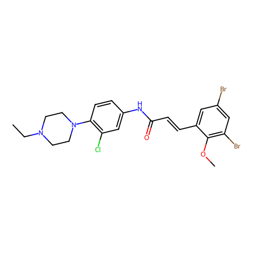 (2E)-N-[3-chloro-4-(4-ethylpiperazin-1-yl)phenyl]-3-(3,5-dibromo-2-methoxyphenyl)prop-2-enamide structure