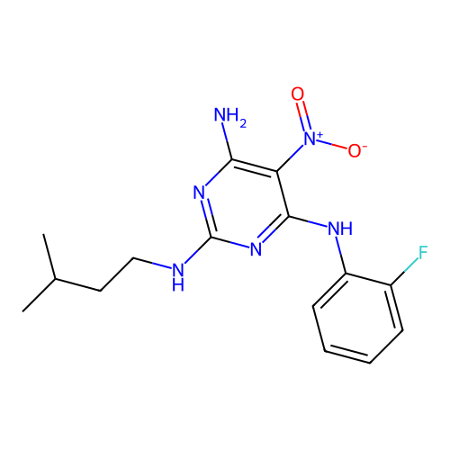 {6-Amino-2-[(3-methylbutyl)amino]-5-nitropyrimidin-4-yl}(2-fluorophenyl)amine structure