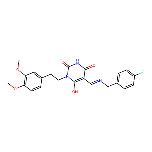 (5E)-1-[2-(3,4-dimethoxyphenyl)ethyl]-5-[[(4-fluorophenyl)methylamino]methylidene]-1,3-diazinane-2,4,6-trione structure