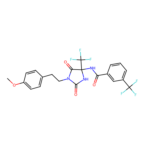 N-(1-(4-methoxyphenethyl)-2,5-dioxo-4-(trifluoromethyl)imidazolidin-4-yl)-3-(trifluoromethyl)benzamide structure