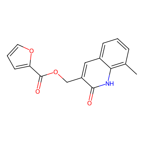 (8-methyl-2-oxo-1H-quinolin-3-yl)methyl furan-2-carboxylate structure