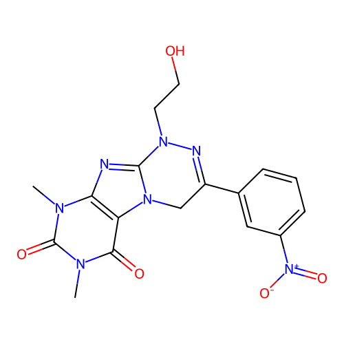 1-(2-hydroxyethyl)-7,9-dimethyl-3-(3-nitrophenyl)-1,4-dihydro[1,2,4]triazino[3,4-f]purine-6,8(7H,9H)-dione structure