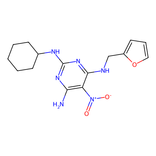 [6-Amino-2-(cyclohexylamino)-5-nitropyrimidin-4-yl](2-furylmethyl)amine structure