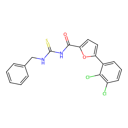 N-(benzylcarbamothioyl)-5-(2,3-dichlorophenyl)furan-2-carboxamide structure