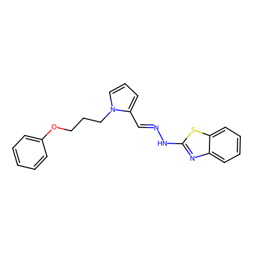 (E)-2-(2-((1-(3-phenoxypropyl)-1H-pyrrol-2-yl)methylene)hydrazinyl)benzo[d]thiazole structure