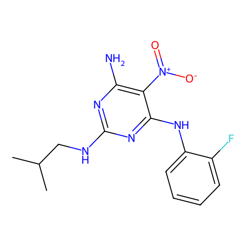{6-Amino-2-[(2-methylpropyl)amino]-5-nitropyrimidin-4-yl}(2-fluorophenyl)amine structure