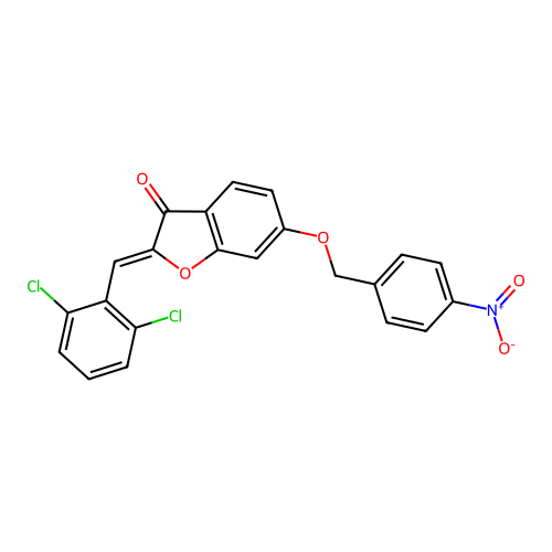 (2Z)-2-(2,6-dichlorobenzylidene)-6-[(4-nitrobenzyl)oxy]-1-benzofuran-3(2H)-one structure