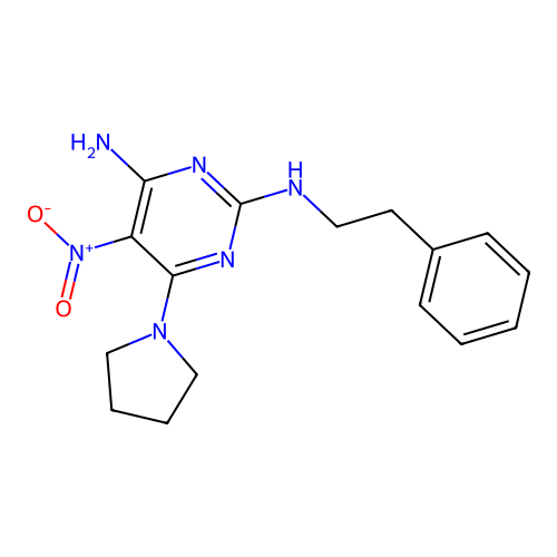 5-nitro-N~2~-(2-phenylethyl)-6-(pyrrolidin-1-yl)pyrimidine-2,4-diamine structure