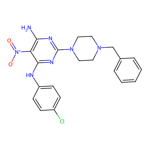 {6-Amino-5-nitro-2-[4-benzylpiperazinyl]pyrimidin-4-yl}(4-chlorophenyl)amine structure