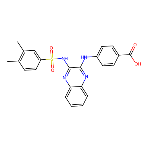 4-[(3-{[(3,4-Dimethylphenyl)sulfonyl]amino}quinoxalin-2-yl)amino]benzoic acid structure
