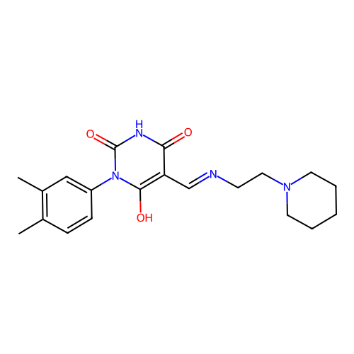 (5E)-1-(3,4-dimethylphenyl)-5-[(2-piperidin-1-ylethylamino)methylidene]-1,3-diazinane-2,4,6-trione structure
