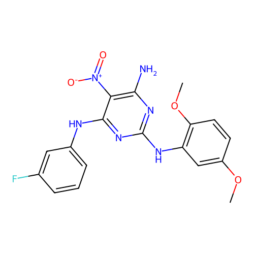 {4-amino-6-[(3-fluorophenyl)amino]-5-nitropyrimidin-2-yl}(2,5-dimethoxyphenyl) amine structure