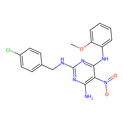 N~2~-(4-chlorobenzyl)-N~4~-(2-methoxyphenyl)-5-nitropyrimidine-2,4,6-triamine structure