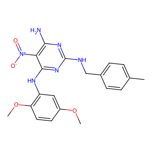 4-N-(2,5-dimethoxyphenyl)-2-N-[(4-methylphenyl)methyl]-5-nitropyrimidine-2,4,6-triamine structure