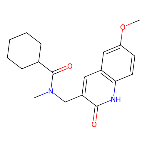 N-[(6-methoxy-2-oxo-1H-quinolin-3-yl)methyl]-N-methylcyclohexanecarboxamide structure