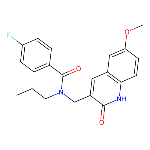 4-fluoro-N-[(6-methoxy-2-oxo-1H-quinolin-3-yl)methyl]-N-propylbenzamide structure