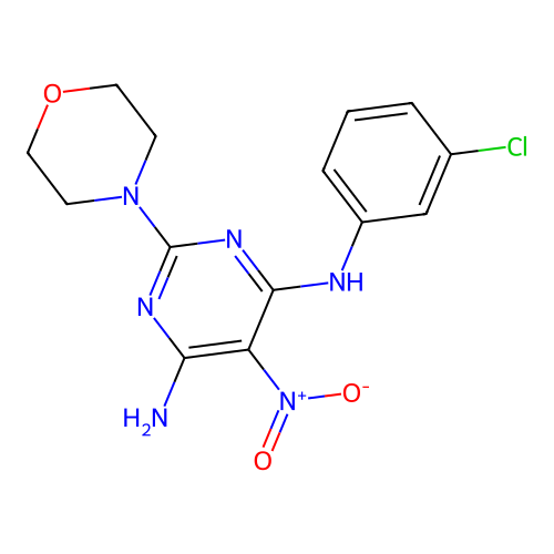 (6-Amino-2-morpholin-4-yl-5-nitropyrimidin-4-yl)(3-chlorophenyl)amine structure