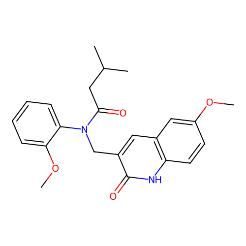 N-((2-hydroxy-6-methoxyquinolin-3-yl)methyl)-N-(2-methoxyphenyl)-3-methylbutanamide structure