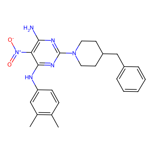 {6-Amino-5-nitro-2-[4-benzylpiperidyl]pyrimidin-4-yl}(3,4-dimethylphenyl)amine structure