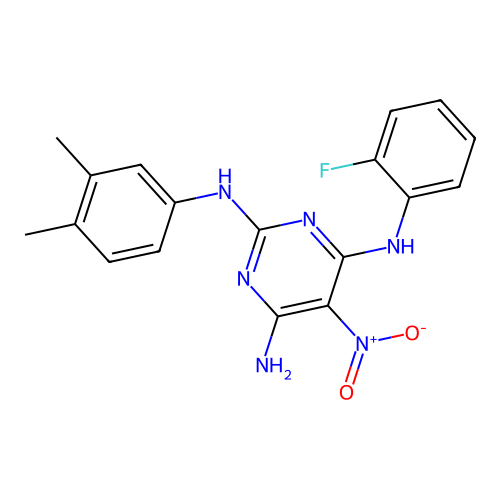 N~2~-(3,4-dimethylphenyl)-N~4~-(2-fluorophenyl)-5-nitropyrimidine-2,4,6-triamine structure