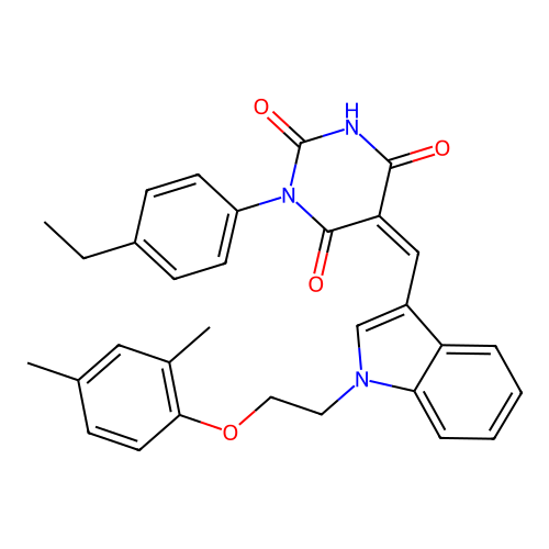 (5Z)-5-({1-[2-(2,4-dimethylphenoxy)ethyl]-1H-indol-3-yl}methylidene)-3-(4-ethylphenyl)-6-hydroxypyrimidine-2,4(3H,5H)-dione structure