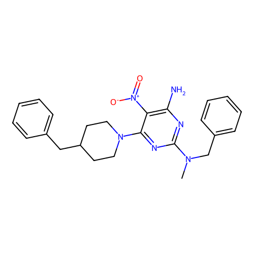 {4-Amino-5-nitro-6-[4-benzylpiperidyl]pyrimidin-2-yl}methylbenzylamine structure
