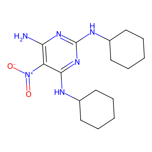 N~2~,N~4~-dicyclohexyl-5-nitropyrimidine-2,4,6-triamine structure