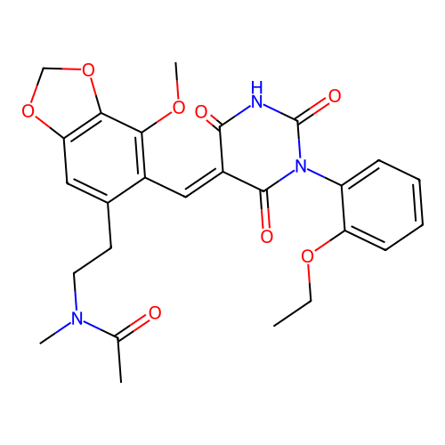 N-(2-(6-((1-(2-ethoxyphenyl)-2,4,6-trioxotetrahydropyrimidin-5(2H)-ylidene)methyl)-7-methoxybenzo[d][1,3]dioxol-5-yl)ethyl)-N-methylacetamide structure