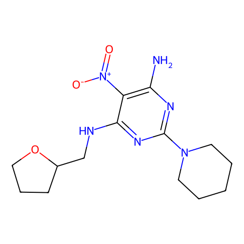 (6-Amino-5-nitro-2-piperidylpyrimidin-4-yl)(oxolan-2-ylmethyl)amine structure