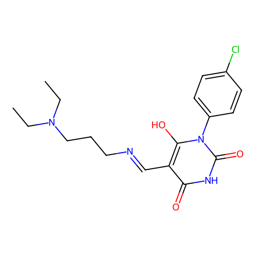 1-(4-chlorophenyl)-5-[(3-diethylaminopropylamino)methylidene]-1,3-diazinane-2,4,6-trione structure
