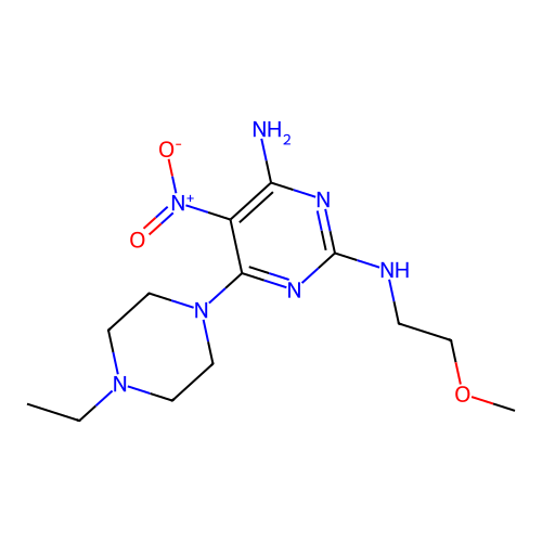 [4-Amino-6-(4-ethylpiperazinyl)-5-nitropyrimidin-2-yl](2-methoxyethyl)amine structure