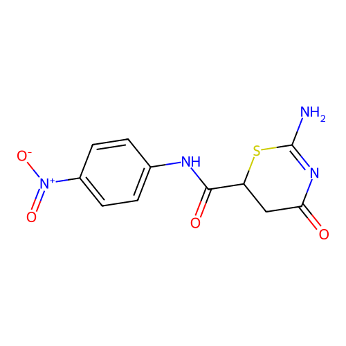 2-amino-N-(4-nitrophenyl)-4-oxo-5,6-dihydro-4H-1,3-thiazine-6-carboxamide structure