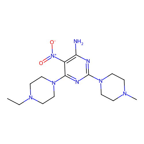 6-(4-Ethylpiperazin-1-yl)-2-(4-methylpiperazin-1-yl)-5-nitropyrimidin-4-amine structure