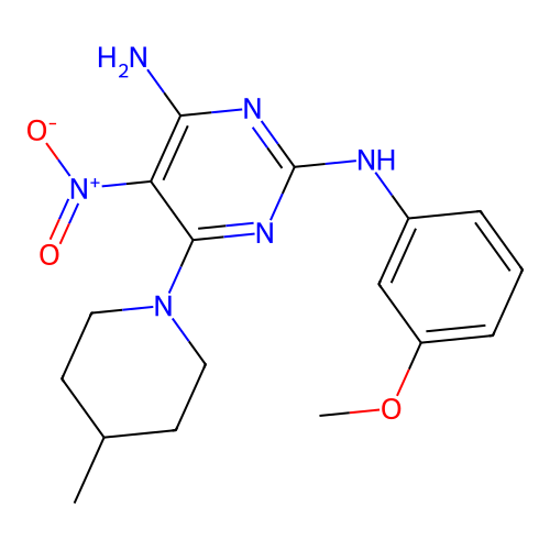 [4-Amino-6-(4-methylpiperidyl)-5-nitropyrimidin-2-yl](3-methoxyphenyl)amine structure