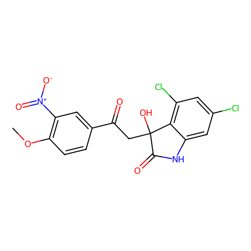 4,6-dichloro-3-hydroxy-3-(2-(4-methoxy-3-nitrophenyl)-2-oxoethyl)indolin-2-one structure