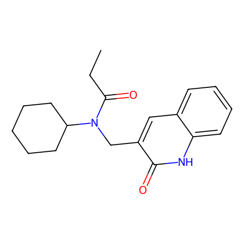 N-cyclohexyl-N-[(2-oxo-1H-quinolin-3-yl)methyl]propanamide structure
