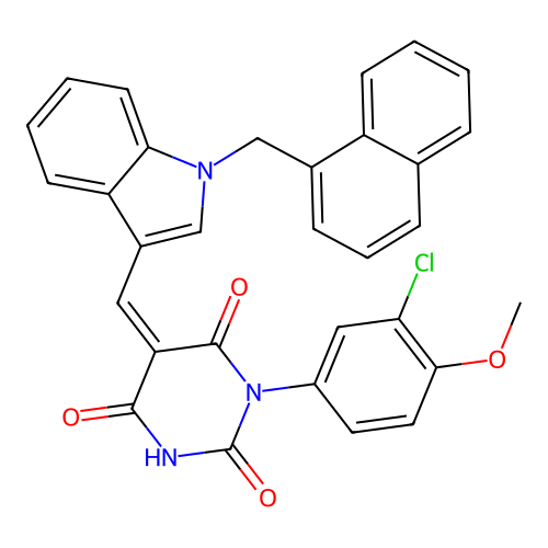 (5Z)-1-(3-chloro-4-methoxyphenyl)-5-[[1-(naphthalen-1-ylmethyl)indol-3-yl]methylidene]-1,3-diazinane-2,4,6-trione structure