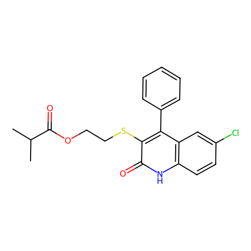 2-[(6-chloro-2-oxo-4-phenyl-1,2-dihydroquinolin-3-yl)sulfanyl]ethyl 2-methylpropanoate structure