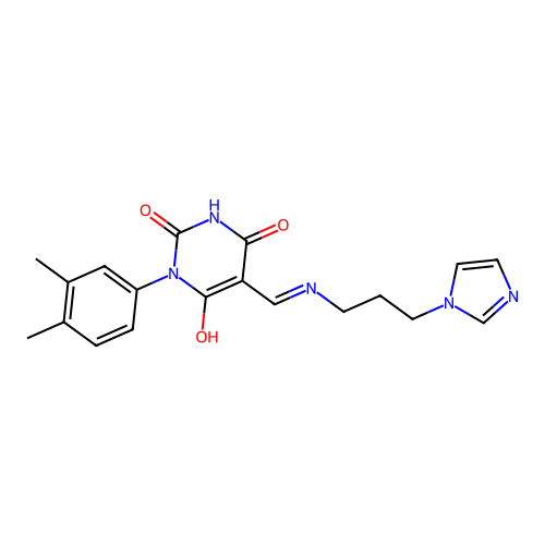 1-(3,4-dimethylphenyl)-5-[(3-imidazol-1-ylpropylamino)methylidene]-1,3-diazinane-2,4,6-trione structure