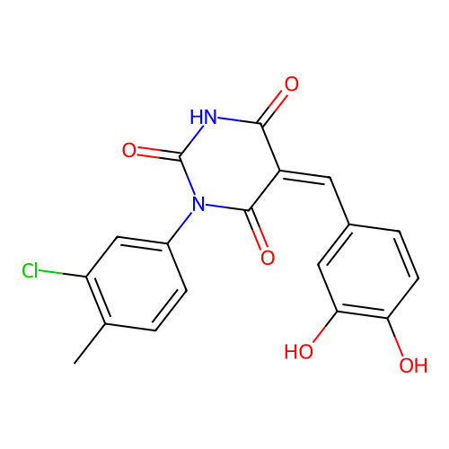 (5Z)-1-(3-chloro-4-methylphenyl)-5-[(3,4-dihydroxyphenyl)methylidene]-1,3-diazinane-2,4,6-trione structure