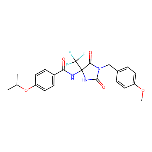 4-isopropoxy-N-(1-(4-methoxybenzyl)-2,5-dioxo-4-(trifluoromethyl)imidazolidin-4-yl)benzamide structure