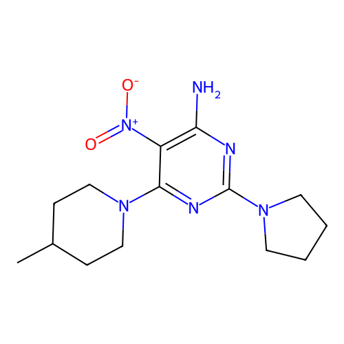 6-(4-Methylpiperidin-1-yl)-5-nitro-2-(pyrrolidin-1-yl)pyrimidin-4-amine structure