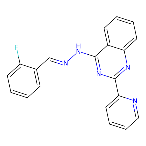 (E)-4-(2-(2-fluorobenzylidene)hydrazinyl)-2-(pyridin-2-yl)quinazoline structure